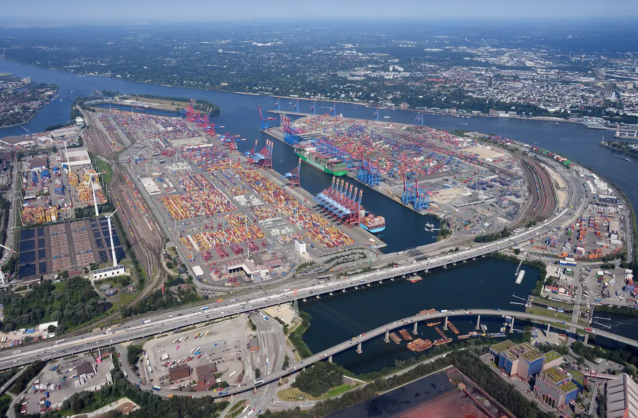 Aerial view of container terminals